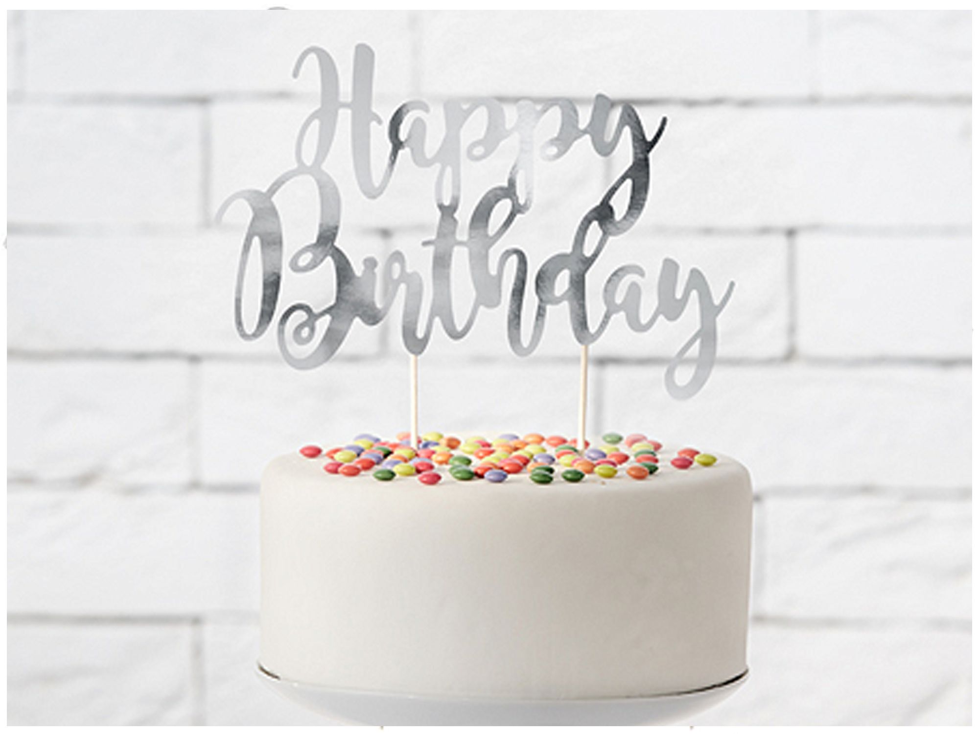 Cake Topper Happy Birthday Silber